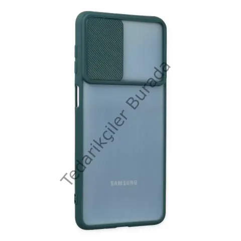 Samsung Galaxy M52 5g Kılıf Palm Buzlu Kamera Sürgülü Silikon - Yeşil