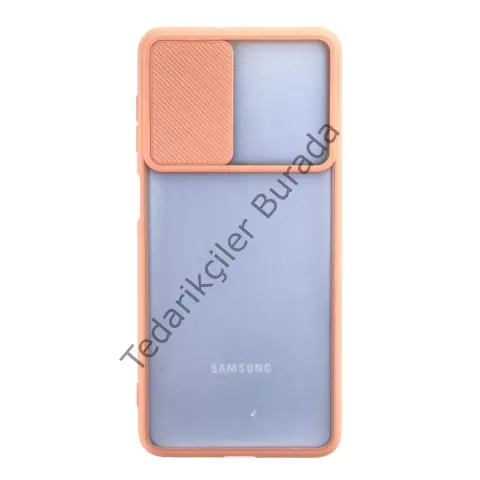 Samsung Galaxy M52 5g Kılıf Palm Buzlu Kamera Sürgülü Silikon - Pembe