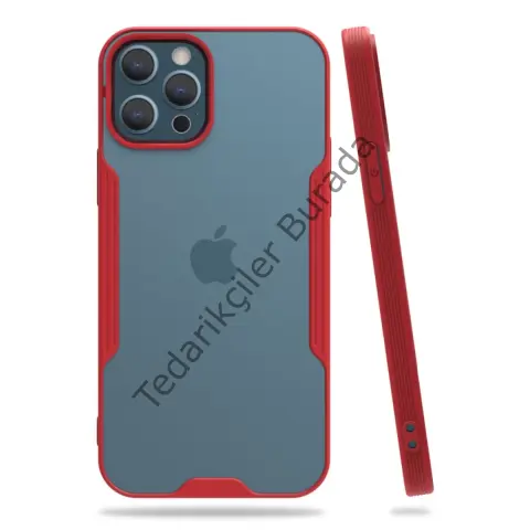 Apple İphone 12 Pro Max Kılıf Platin Silikon - Kırmızı