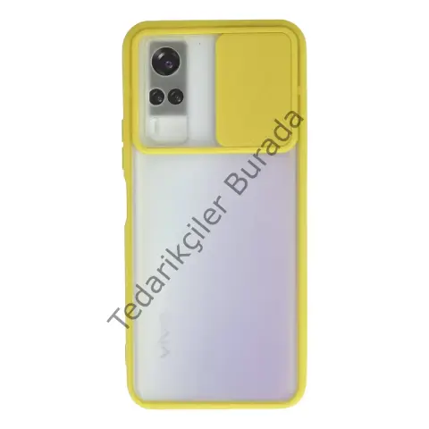 Vivo Y53s Kılıf Palm Buzlu Kamera Sürgülü Silikon - Sarı