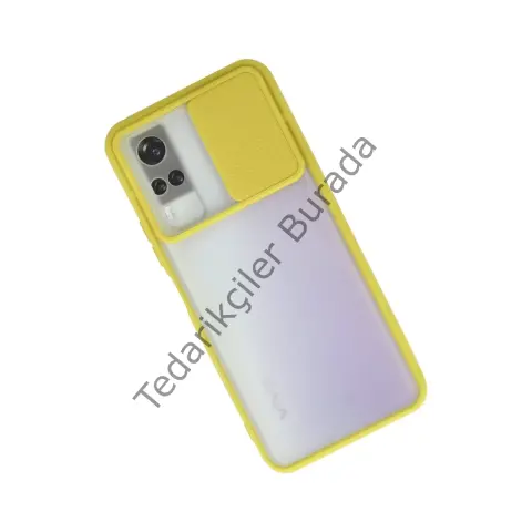 Vivo Y53s Kılıf Palm Buzlu Kamera Sürgülü Silikon - Sarı