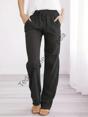 Kadın Beli Lastikli Keten Pantolon