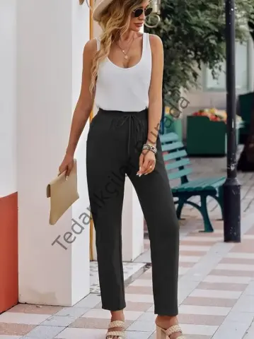Kadın Beli Lastikli Keten Pantolon