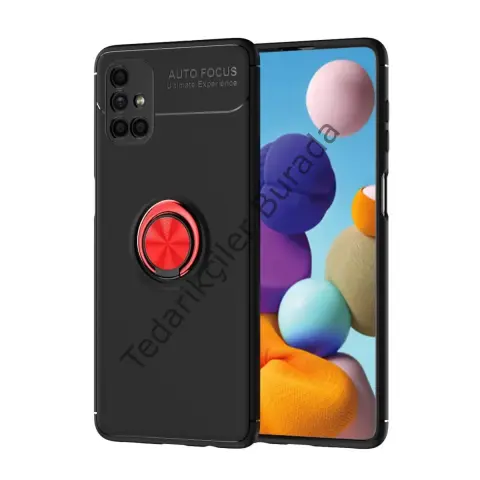 Samsung Galaxy M51 Kılıf Range Yüzüklü Silikon - Siyah-kırmızı