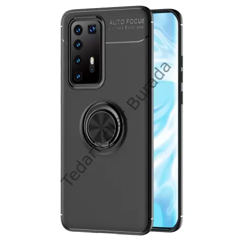 Huawei P40 Pro Kılıf Range Yüzüklü Silikon - Siyah