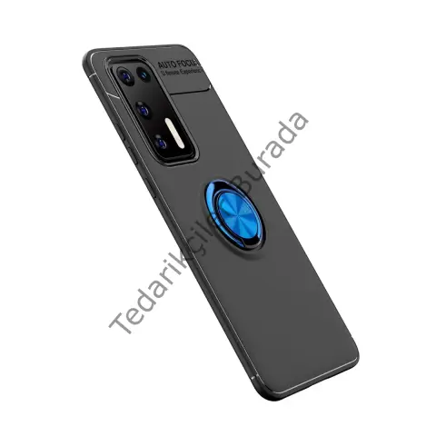 Huawei P40 Kılıf Range Yüzüklü Silikon - Siyah-mavi