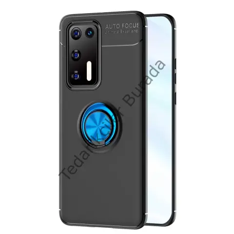 Huawei P40 Kılıf Range Yüzüklü Silikon - Siyah-mavi