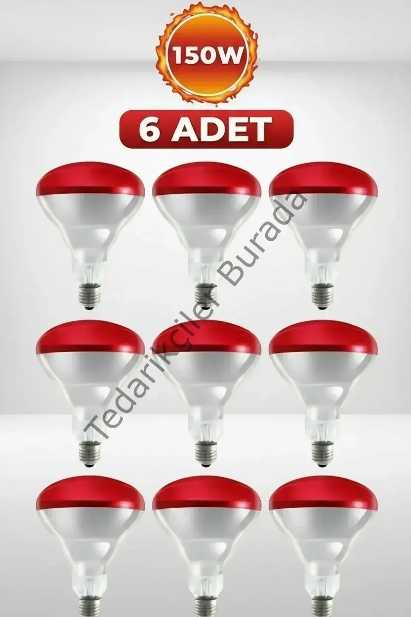 (6 Adet) 150W Kızılötesi Isıtıcılı Hayvan Isıtma ve Kuluçka Lambası (Kırmızı Işık) E27 (Kalın Duy)