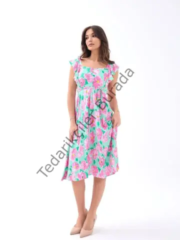 5370 ELBİSE-PEMBE GÜL DESEN