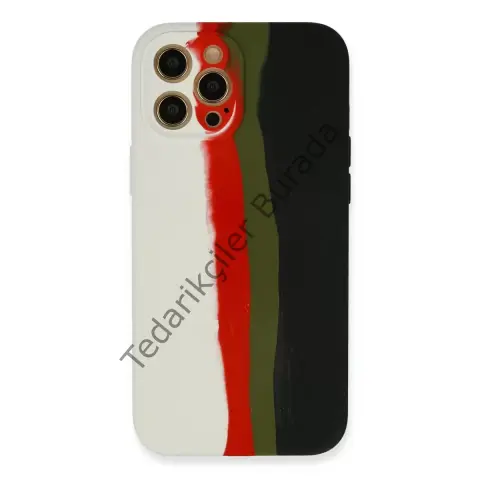 Apple İphone 12 Pro Max Kılıf Ebruli Lansman Silikon - Beyaz-siyah