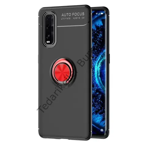 Oppo Find X2 Kılıf Range Yüzüklü Silikon - Siyah-kırmızı