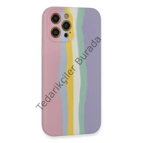 Apple İphone 12 Pro Max Kılıf Ebruli Lansman Silikon - Pembe-lila