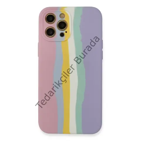 Apple İphone 12 Pro Max Kılıf Ebruli Lansman Silikon - Pembe-lila