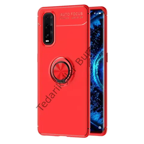 Oppo Find X2 Kılıf Range Yüzüklü Silikon - Kırmızı