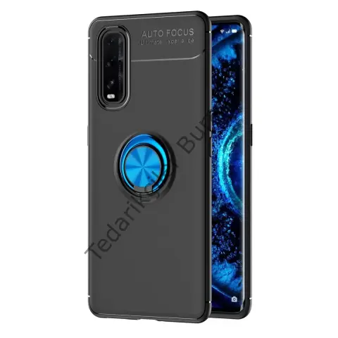 Oppo Find X2 Kılıf Range Yüzüklü Silikon - Siyah-mavi
