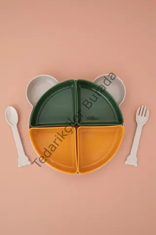 Tabldot Mama Tabağı Çıkarılabilir Kaseli -tepsili 4 Bölmeli Çatal Kaşıklı Ayıcık Beslenme Kabı