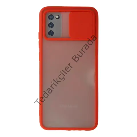 Samsung Galaxy A03s Kılıf Palm Buzlu Kamera Sürgülü Silikon - Kırmızı