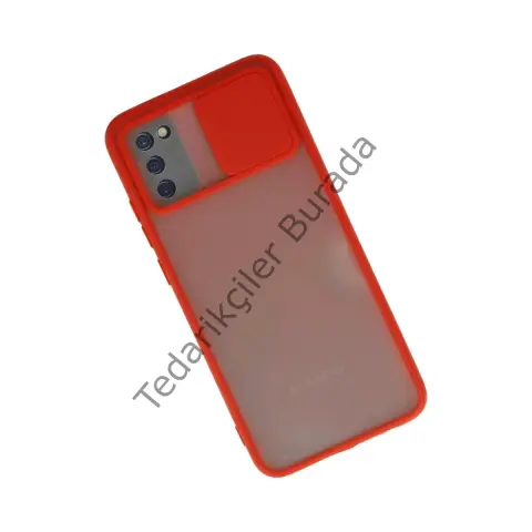 Samsung Galaxy A03s Kılıf Palm Buzlu Kamera Sürgülü Silikon - Kırmızı