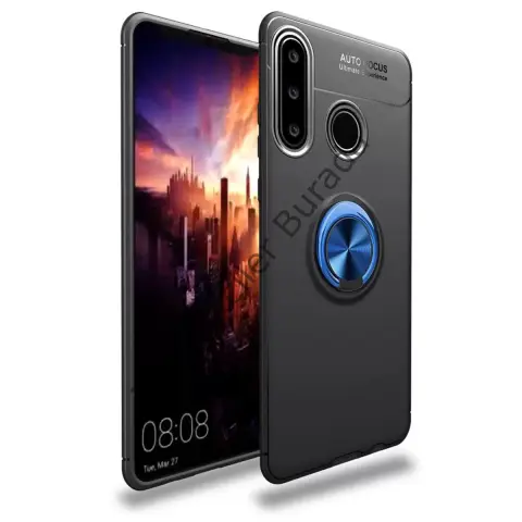 Huawei Y6p Kılıf Range Yüzüklü Silikon - Siyah-mavi
