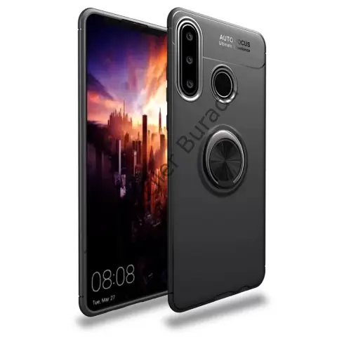 Huawei Y6p Kılıf Range Yüzüklü Silikon - Siyah