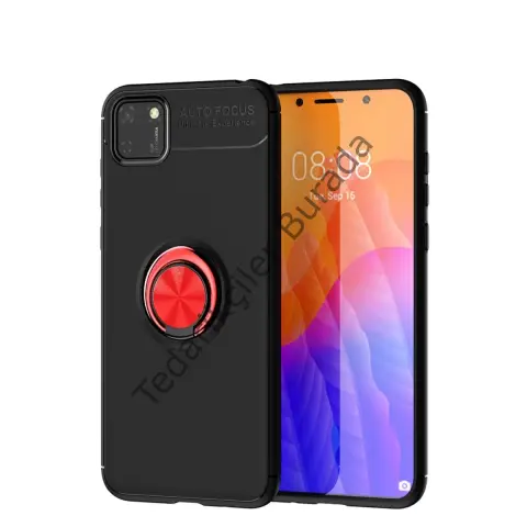 Huawei Y5p Kılıf Range Yüzüklü Silikon - Siyah-kırmızı