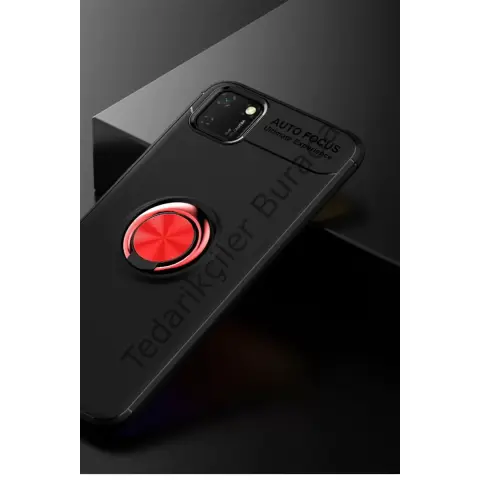 Huawei Y5p Kılıf Range Yüzüklü Silikon - Siyah-kırmızı