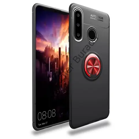 Huawei Y6p Kılıf Range Yüzüklü Silikon - Siyah-kırmızı