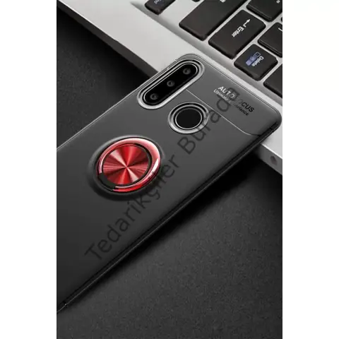 Huawei Y6p Kılıf Range Yüzüklü Silikon - Siyah-kırmızı