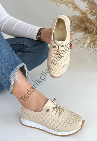 Tone Bej Cilt Bağcıklı Spor Ayakkabı