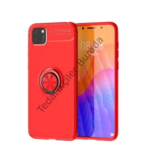 Huawei Y5p Kılıf Range Yüzüklü Silikon - Kırmızı