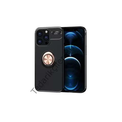 Apple İphone 13 Pro Kılıf Range Yüzüklü Silikon - Siyah-gold