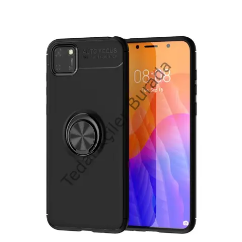 Huawei Y5p Kılıf Range Yüzüklü Silikon - Siyah