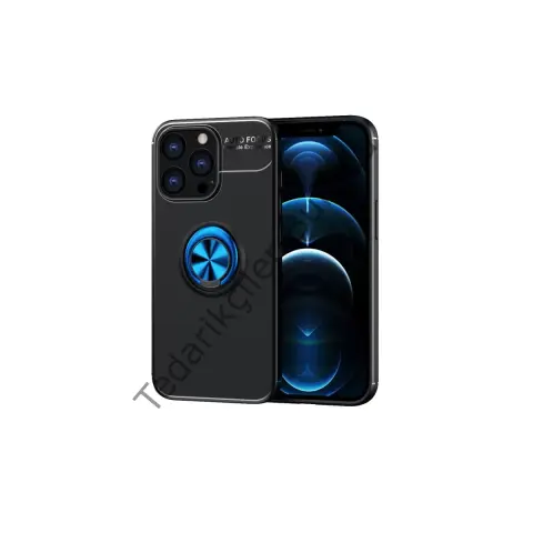 Apple İphone 13 Pro Max Kılıf Range Yüzüklü Silikon - Siyah-mavi