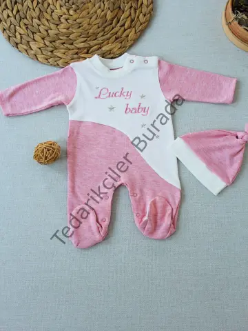 0-3 3-6 Ay Lucky Baby Nakışlı Es Çizgi Boy Şapkalı Kız Bebek Tulumu