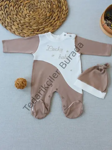 0-3 3-6 Ay Lucky Baby Nakışlı Es Çizgi Boy Şapkalı Erkek Bebek Tulumu