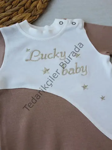 0-3 3-6 Ay Lucky Baby Nakışlı Es Çizgi Boy Şapkalı Erkek Bebek Tulumu